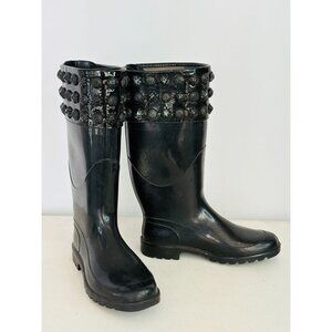 Burberry Black Rubber Studded Rain Boots Women's EU Sz 37